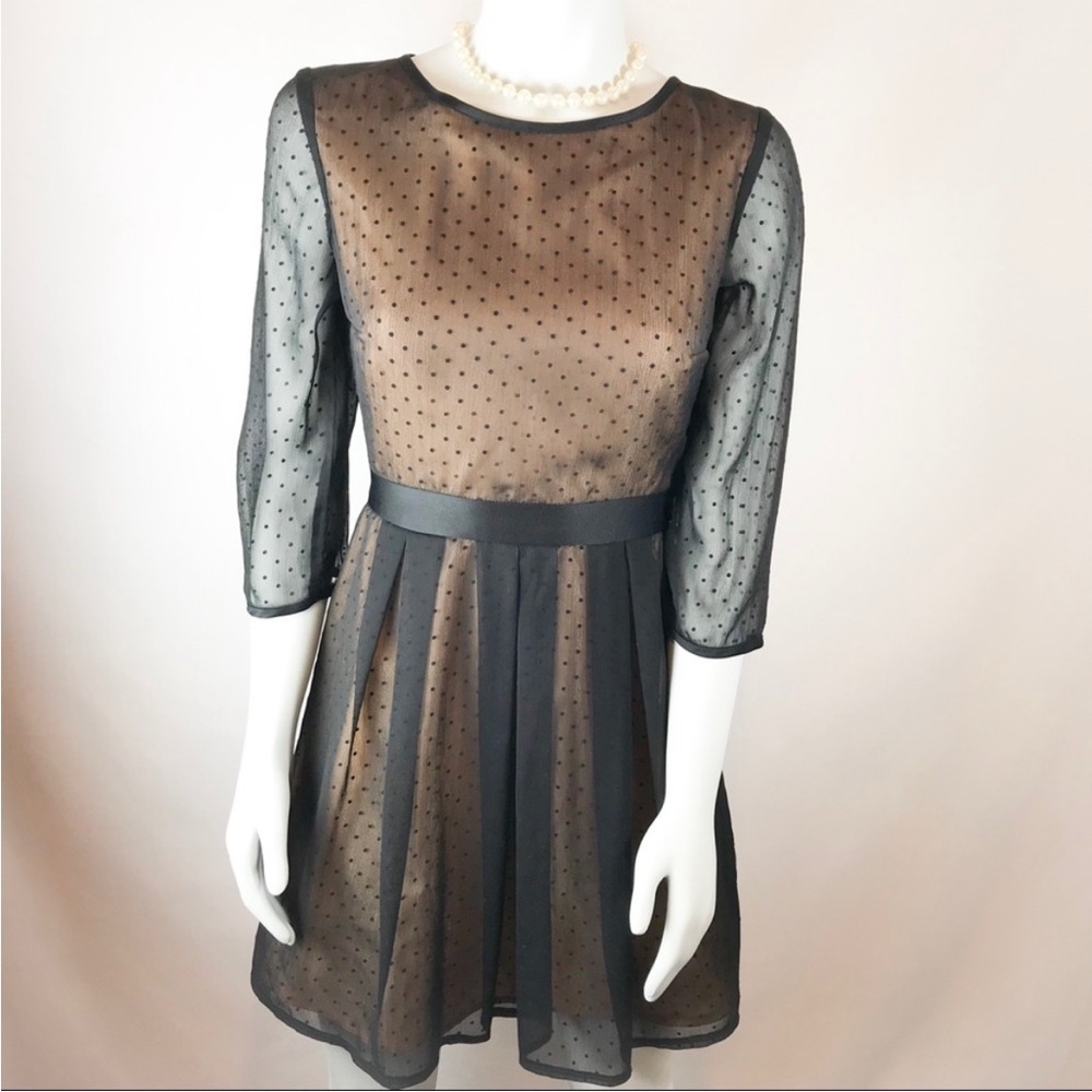 H&M Sheer Black Polka Dot Pleated Tulle Dress, Women’s Sz 10